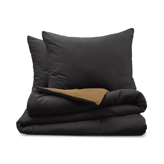 Martex 3-Piece Full/Queen Reversible Comforter Set | Super Soft Lightweight | Ebony/Khaki