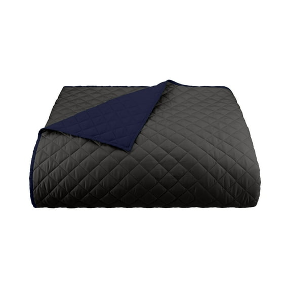 Martex Reversible Microfiber Full/Queen Coverlet, Soft Lightweight Bedding, Graphite/Navy