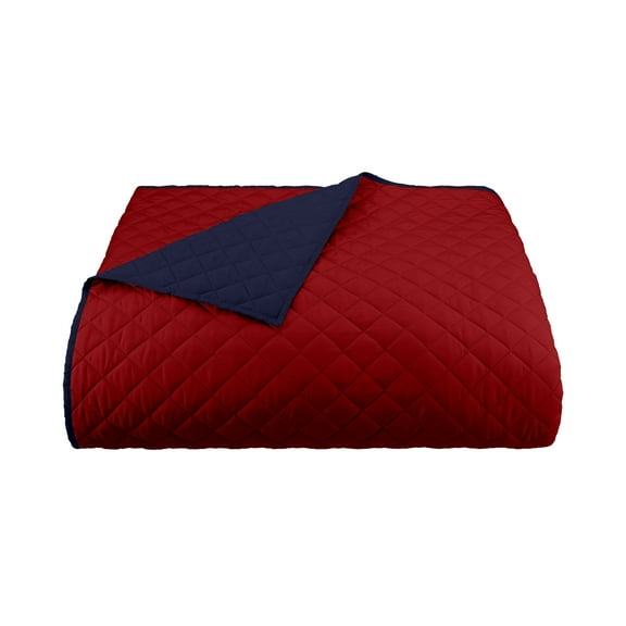 Martex Reversible Microfiber Full/Queen Coverlet, Ultra Soft Breathable Bedding, Red/Navy