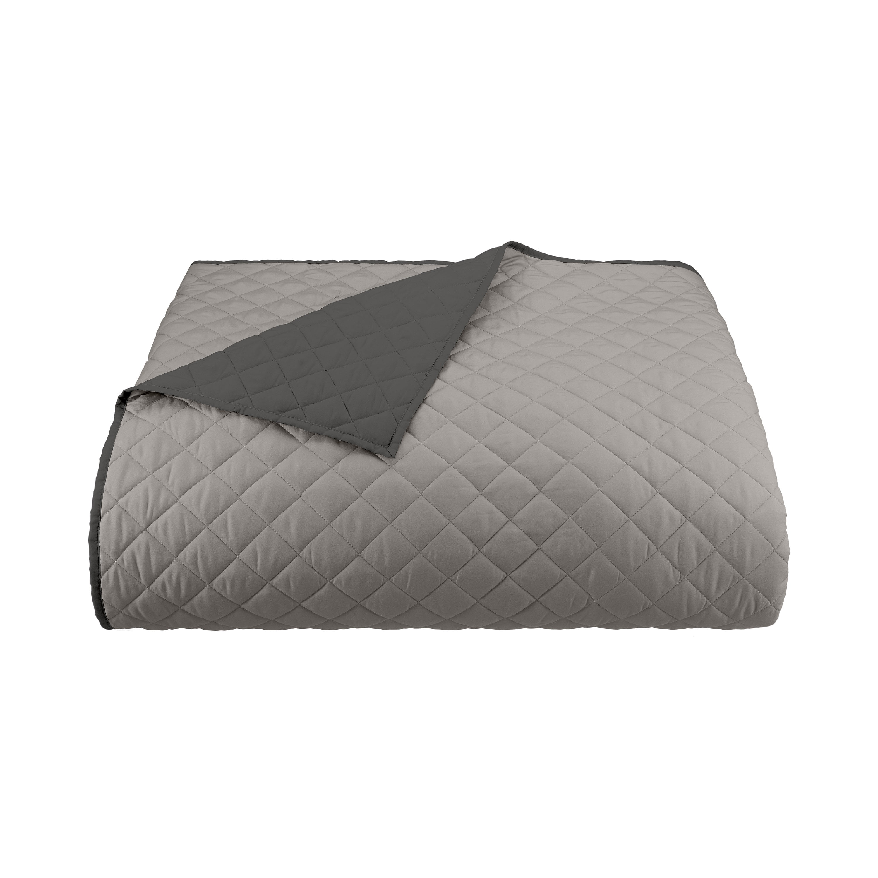 Martex Reversible Microfiber King Coverlet, Cozy Breathable Bedding, Light Grey/Graphite