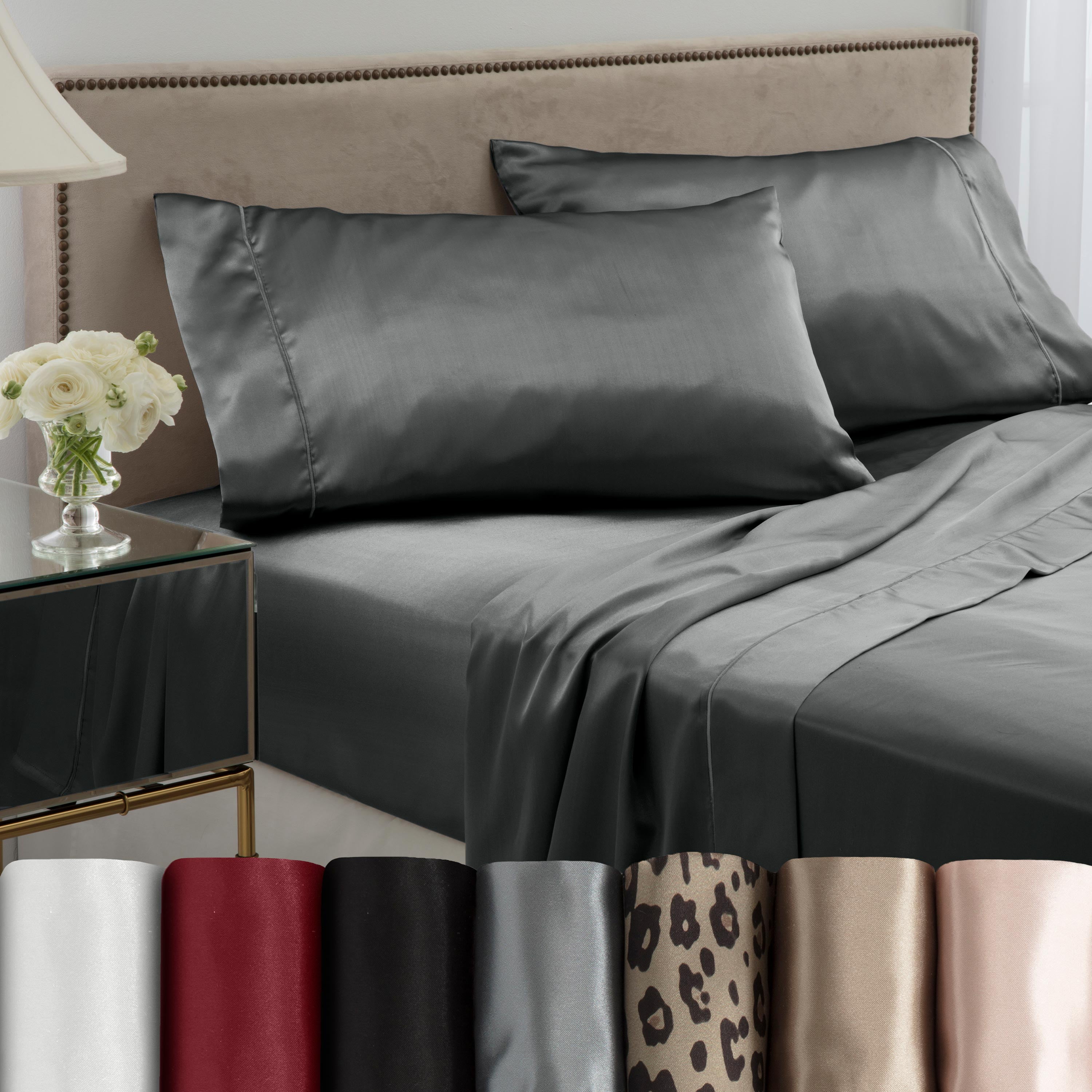 Martex Elegance 4-Piece Cal King Satin Sheet Set | Silky Smooth | Great for Hair & Skin | Silver