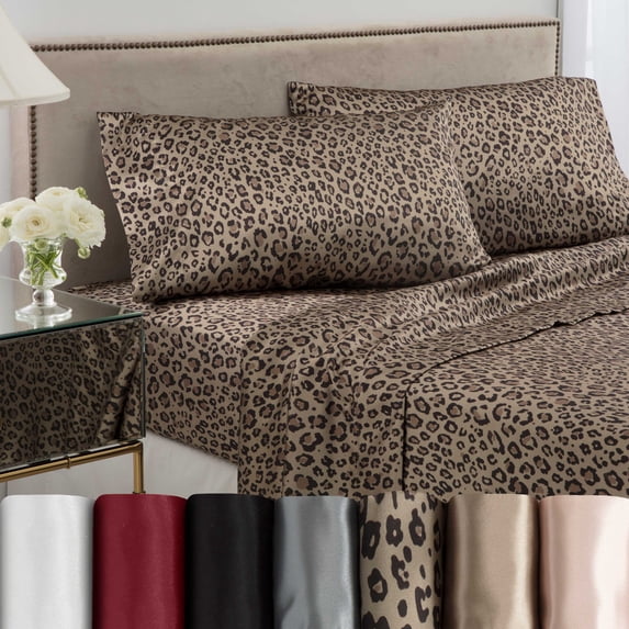 Martex Elegance 4-Piece Full Satin Sheet Set | Silky Smooth | Great for Hair & Skin | Leopard