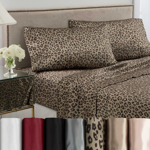 Martex Elegance 4-Piece King Satin Sheet Set | Silky Smooth | Great for Hair & Skin | Leopard
