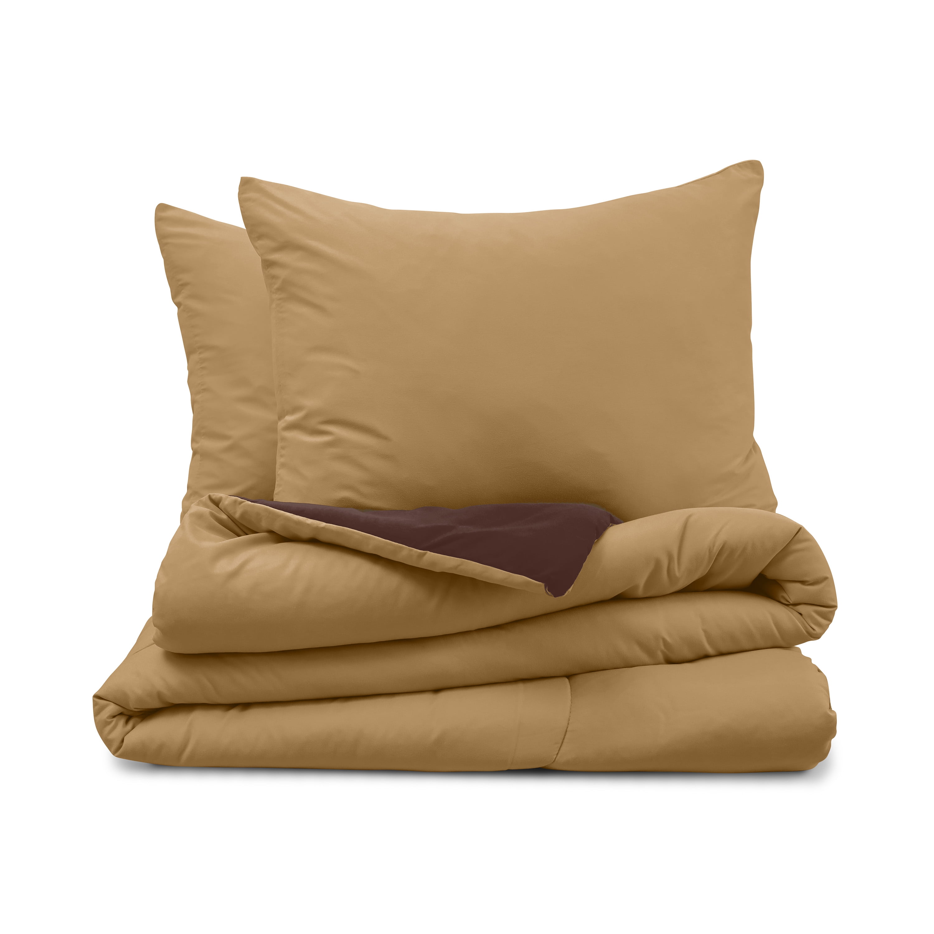 Full Khaki and Chocolate Reversible Microfiber Comforter Set