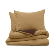 Martex 3-Piece Full/Queen Reversible Comforter Set | Super Soft Lightweight | Khaki/Chocolate