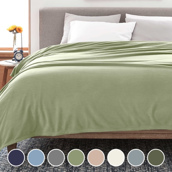 Martex Supersoft Fleece Blanket Queen - Lightweight, Warm & Cozy All-Season Throw (90"x90"), Sage