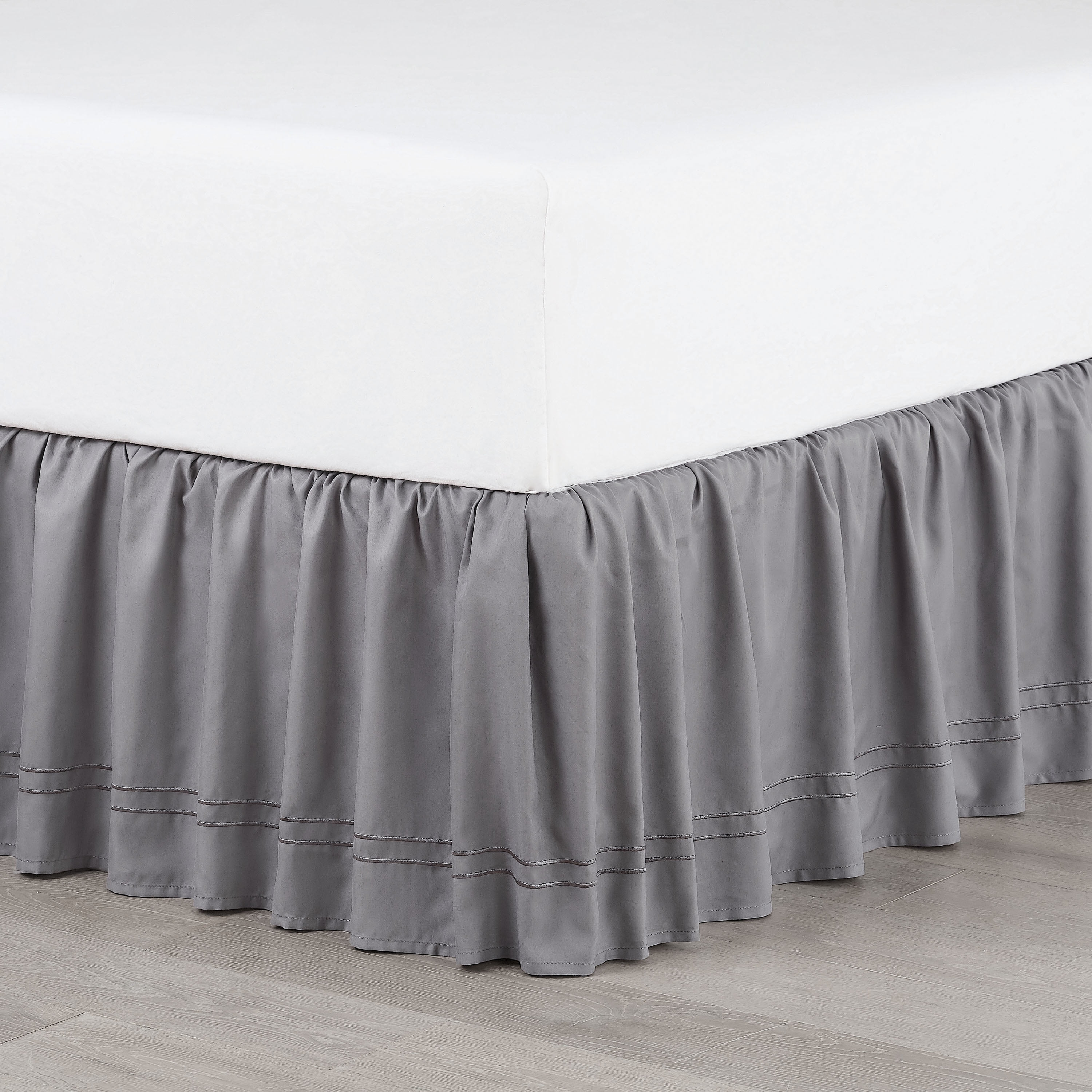 Martex Traditional,Transitional Gray Solid Print Ruffled Polyester , Bed Skirt , King