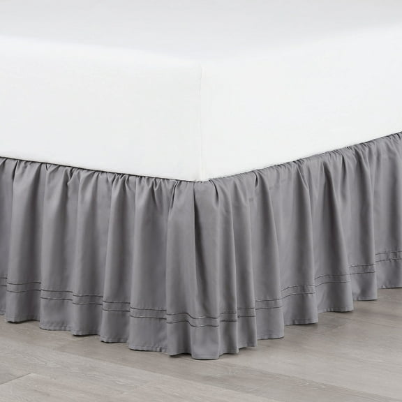 Martex Traditional,Transitional Gray Solid Print Ruffled Polyester , Bed Skirt , King