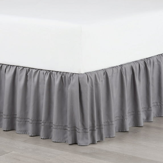 Martex Traditional,Transitional Gray Solid Print Ruffled Polyester , Bed Skirt , King