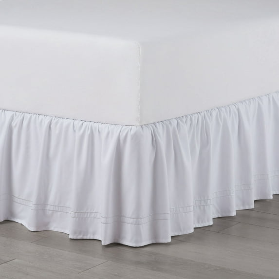 Martex Traditional,Transitional White Solid Print Ruffled Polyester , Bed Skirt , Queen