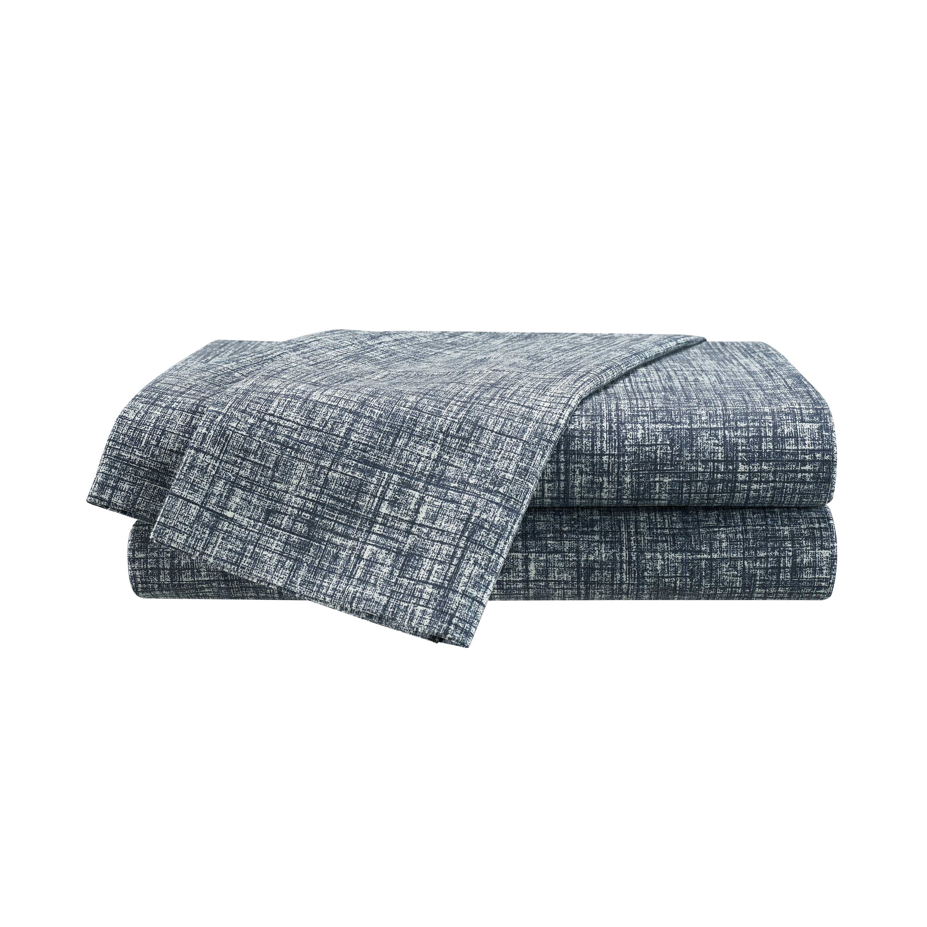 Martex Easy Living 4-Piece King Microfiber Sheet Set | Brushed Soft Easy Care | Blue Crosshatch