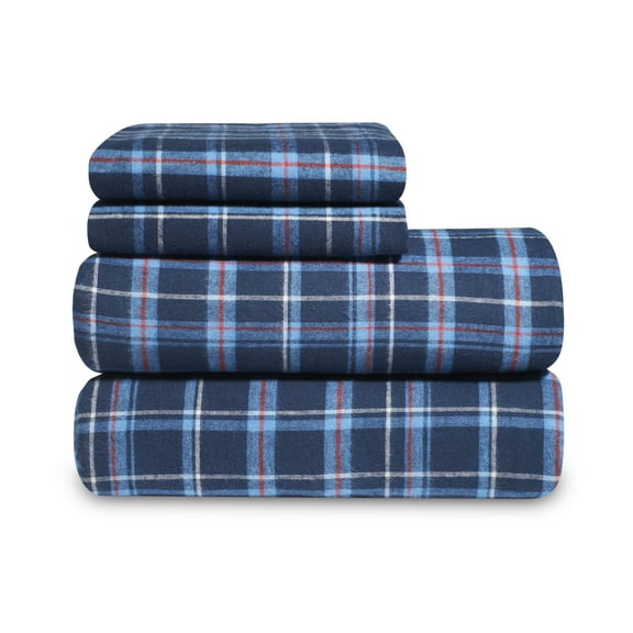 Martex Yarn Dyed Flannel Full Blue Navy Plaid Sheet Set