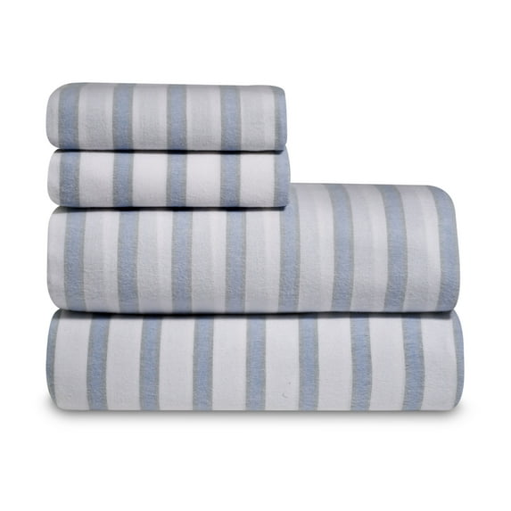 Martex Yarn Dyed Flannel Full Mini Blue Stripe Sheet Set