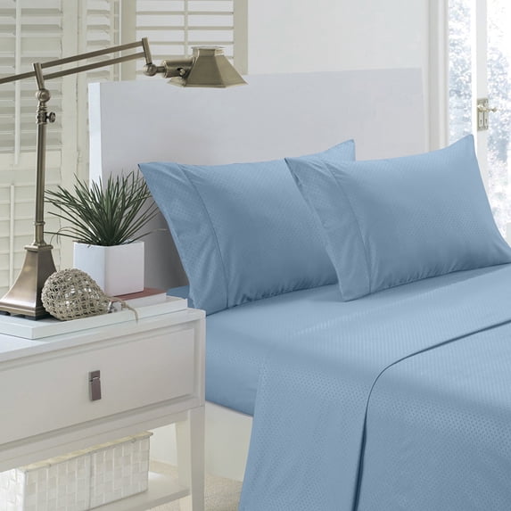 Martha Collection 1800 Series Embossed Deep Pocket Sheet Set - Super Soft & Wrinkle Free - Luxurious Bed Sheets Set (Full, Blue)