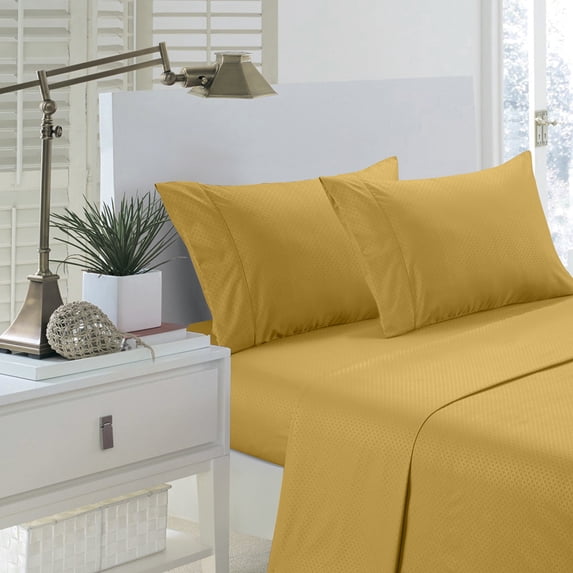 Martha Collection 1800 Series Embossed Deep Pocket Sheet Set - Super Soft & Wrinkle Free - Luxurious Bed Sheets Set (Full, Gold)