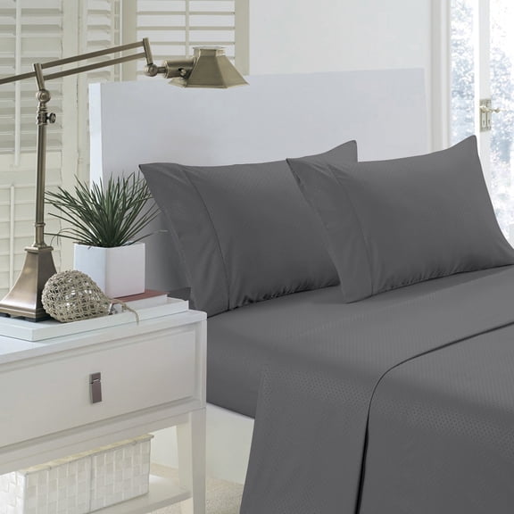 Martha Collection 1800 Series Embossed Deep Pocket Sheet Set - Super Soft & Wrinkle Free - Luxurious Bed Sheets Set (Full, Gray)