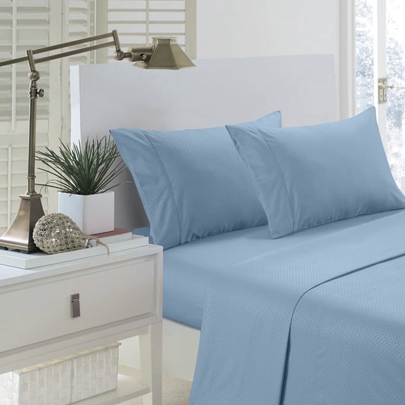 Martha Collection 1800 Series Embossed Deep Pocket Sheet Set - Super Soft & Wrinkle Free - Luxurious Bed Sheets Set (King, Blue)