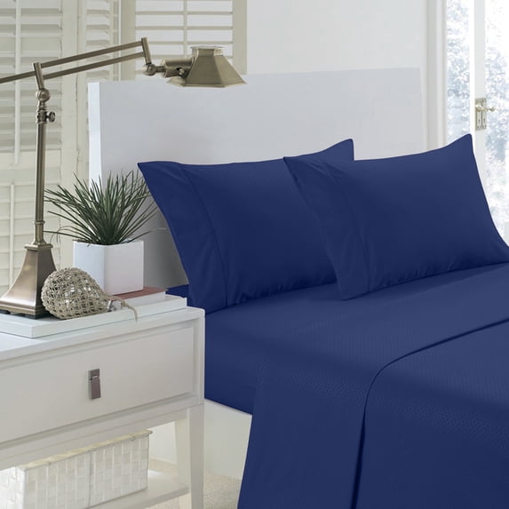 Martha Collection 1800 Series Embossed Deep Pocket Sheet Set - Super Soft & Wrinkle Free - Luxurious Bed Sheets Set (King, Navy)
