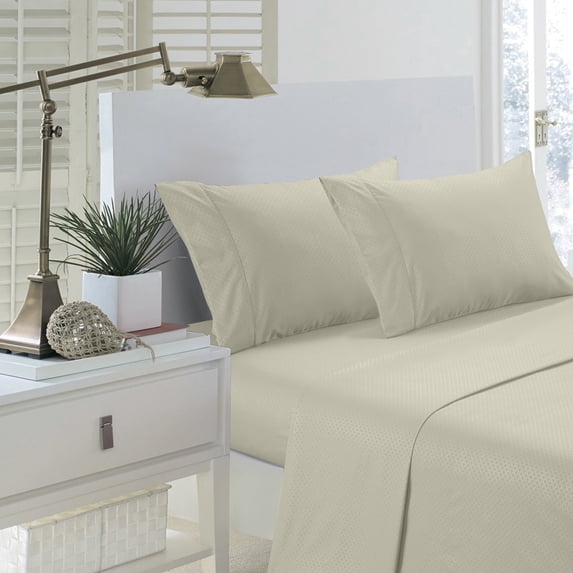 Martha Collection 1800 Series Embossed Deep Pocket Sheet Set - Super Soft & Wrinkle Free - Luxurious Bed Sheets Set (Queen, Ivory)