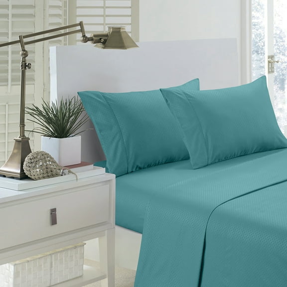 Martha Collection 1800 Series Embossed Deep Pocket Sheet Set - Super Soft & Wrinkle Free - Luxurious Bed Sheets Set (Twin, Aqua)