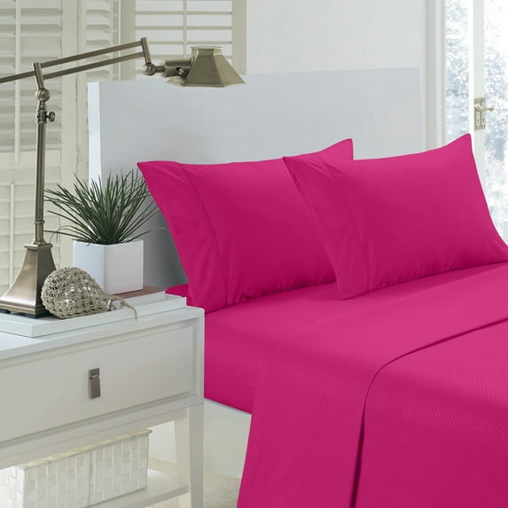 Martha Collection 1800 Series Embossed Deep Pocket Sheet Set - Super Soft & Wrinkle Free - Luxurious Bed Sheets Set (Twin, Hot Pink)