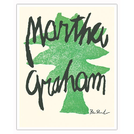 Martha Graham - American Modern Dancer and Choreographer - Vintage Dance Poster by Ben Shahn c.1963 - Fine Art Matte Paper Print (Unframed) 16x20in