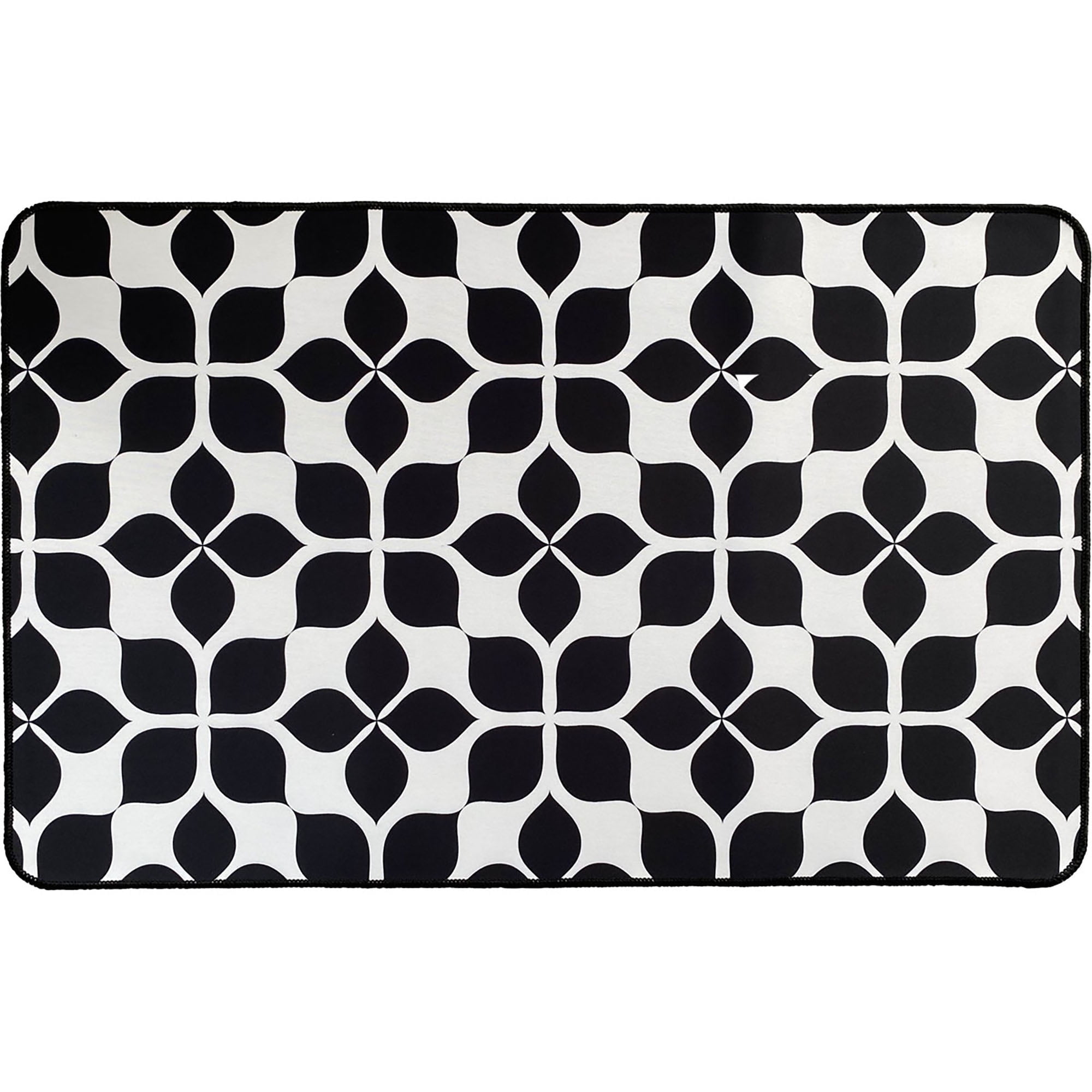 Martha Black and White Geometric Tile Design Kitchen Mat