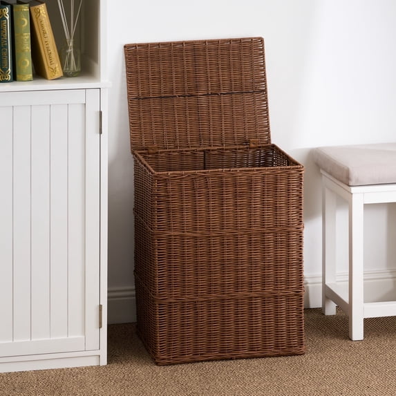 SOL HOME Martha Resin Wicker Laundry Basket, 1-Bin Brown Hamper, Single Piece