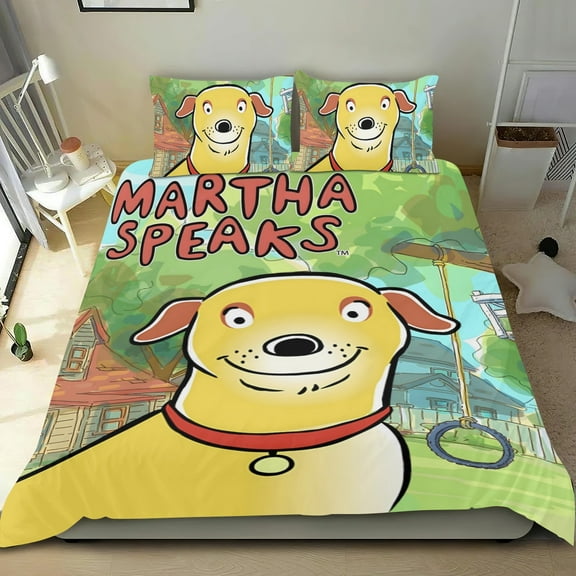 Martha Speaks-themed Bed Sheet Set Three Piece Set Comfortable And Skin Friendly Unique Design Home Decor Gifts For Family Friends fans54''x79''(135cm*200cm)