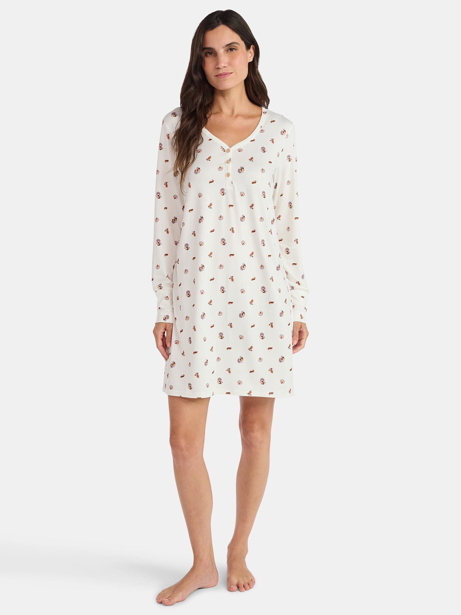 Martha Stewart Everyday Women's Henley Sleepshirt with Long Sleeves, Sizes S-XXL