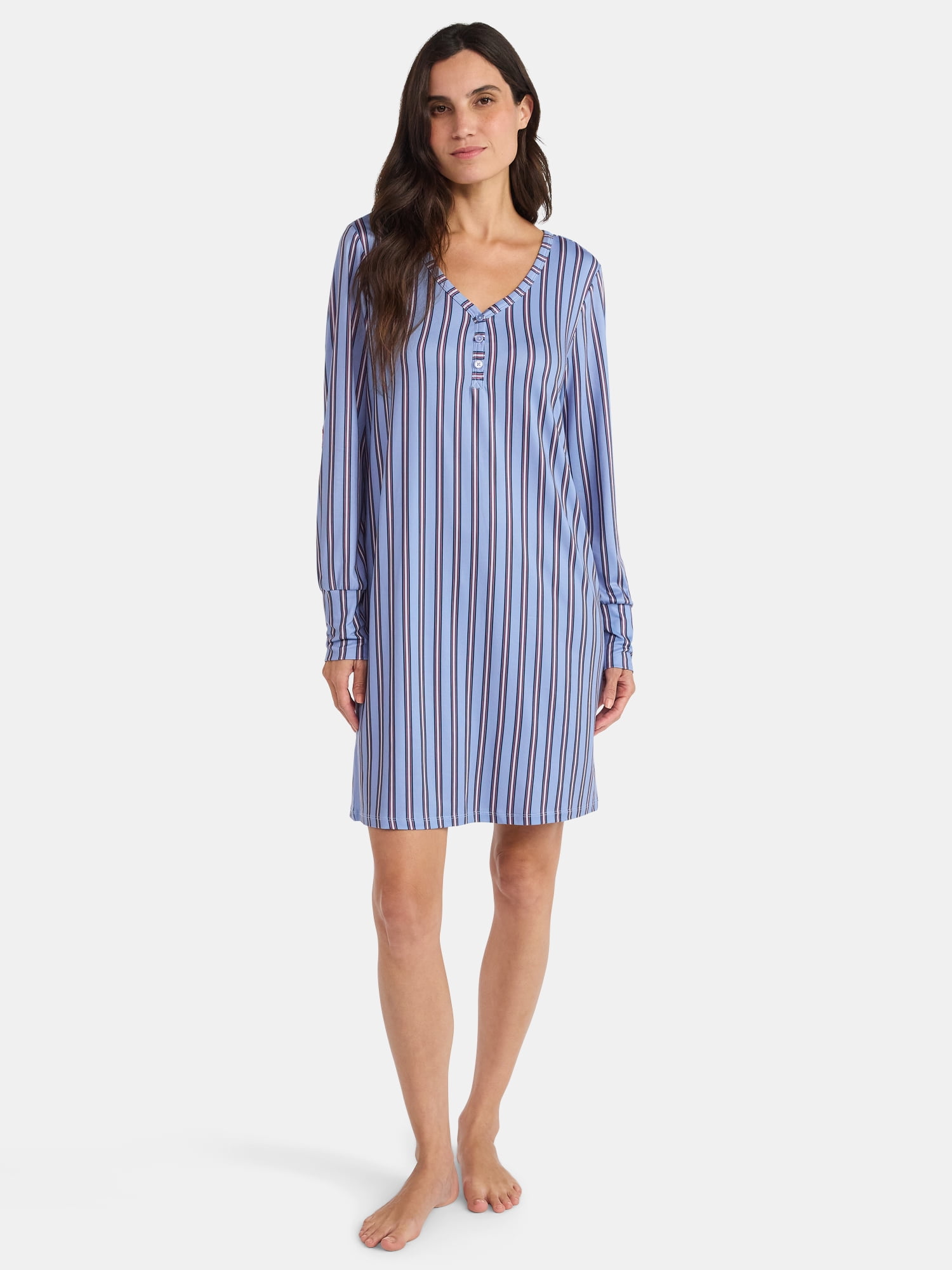 Martha Stewart Everyday Women's Henley Sleepshirt with Long Sleeves, Sizes S-XXL