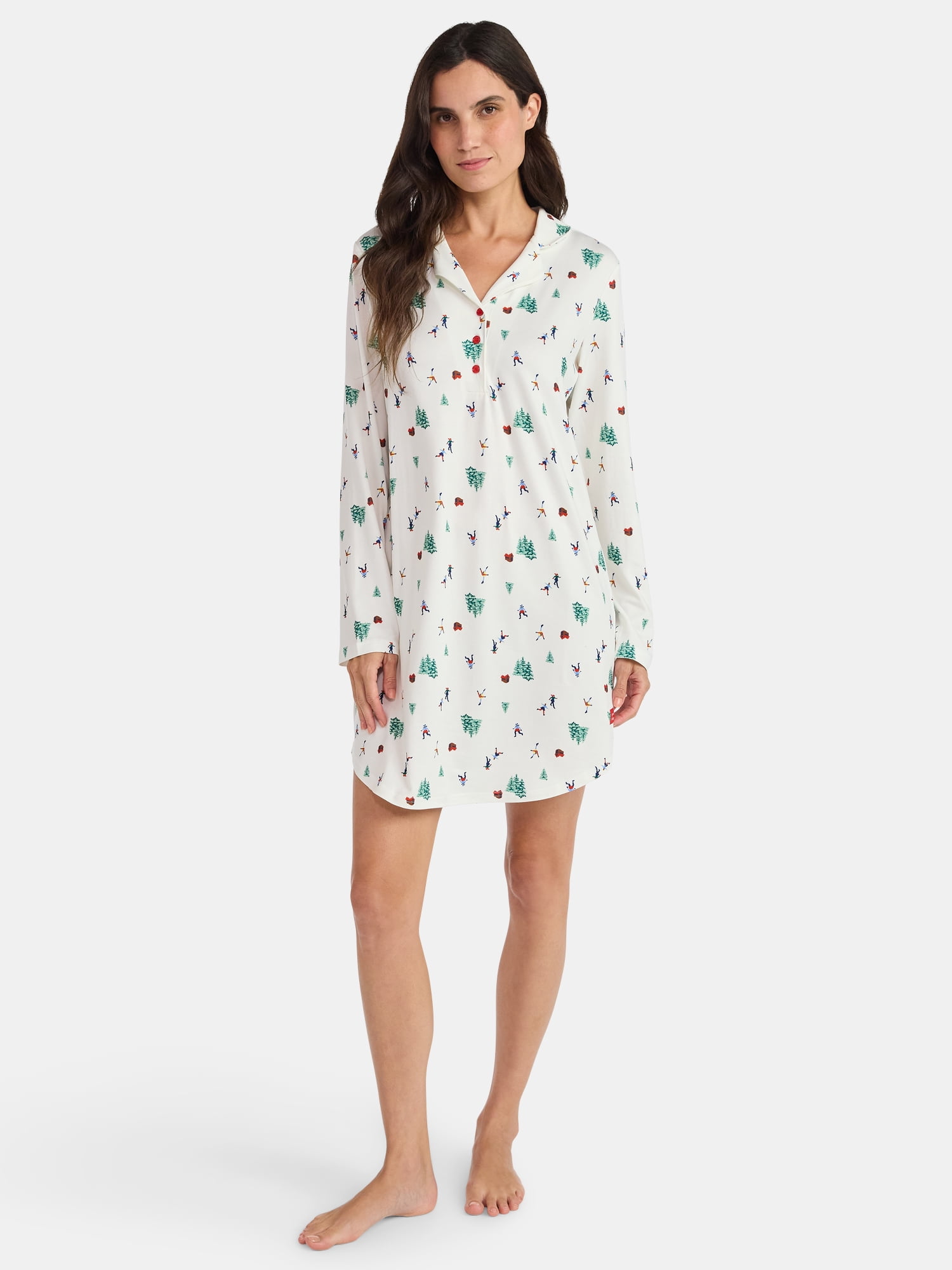 Martha Stewart Everyday Women's Henley Sleepshirt with Long Sleeves, Sizes S-XXL