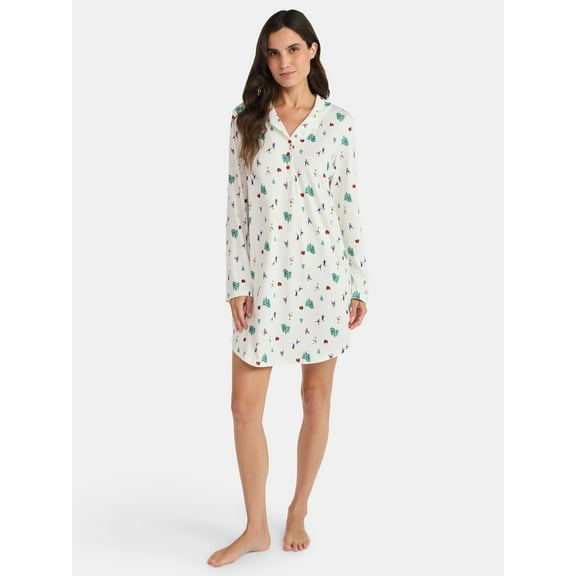 Martha Stewart Everyday Women's Notch Collar Sleepshirt with Long Sleeves, Sizes S-XXL