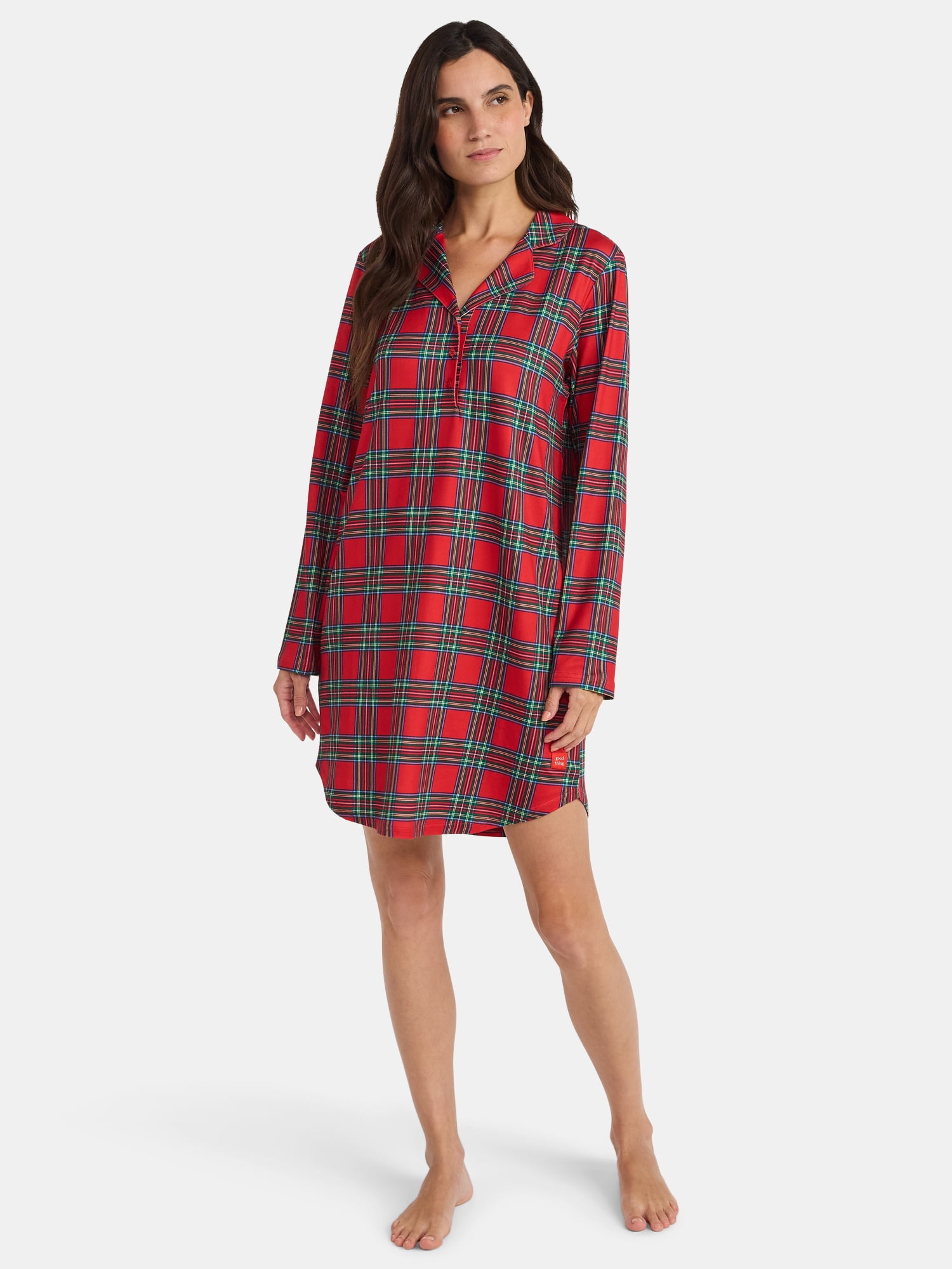 Martha Stewart Everyday Women's Notch Collar Sleepshirt with Long Sleeves, Sizes S-XXL