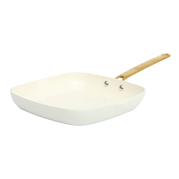 Martha Stewart 10" Linen Ceramic Nonstick Square Grill Pan with Gold Handle