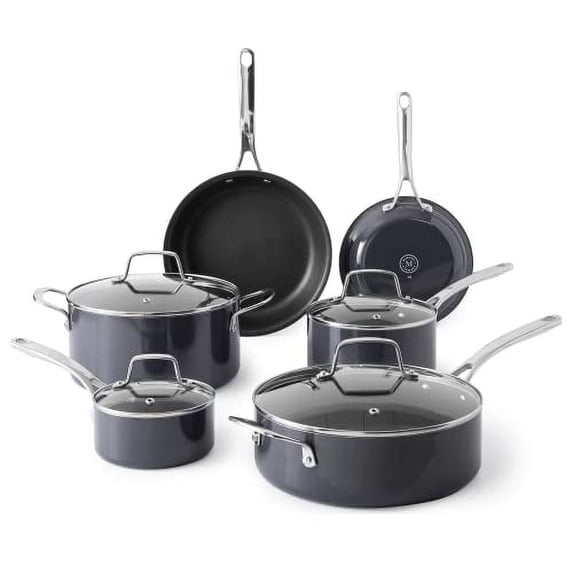 Martha Stewart 10-Piece Aluminum Non-Stick Enamel Cookware Set, Gray