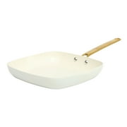 Martha Stewart 10" Linen Ceramic Nonstick Square Grill Pan with Gold Handle