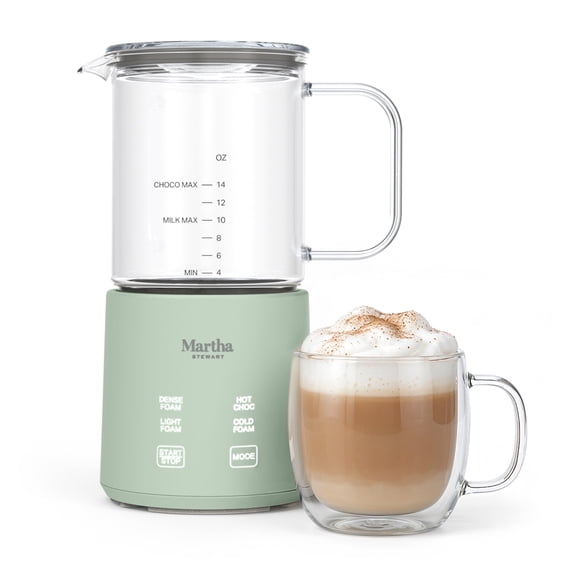 Martha Stewart 10oz Milk Frother & Steamer, Glass Cup, Honeydew Green