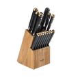 thumbnail image 1 of Martha Stewart 16 Piece Lockton High Carbon Stainless Steel Cutlery Kitchen Knife Block Set W/ABS Tripe Riveted Forged Handle Acacia Wood Block - Black W/Gold, 1 of 13
