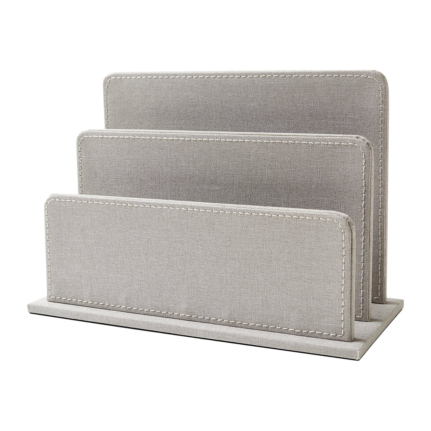 Gray Linen 3-Compartment File Sorter