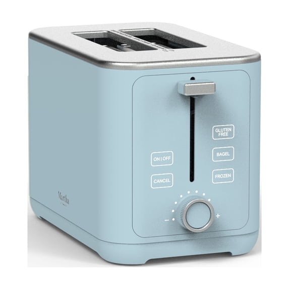 Martha Stewart 2 Slice Toaster, 10 Shade Settings, Removable Crumb Tray, Cord Wrap, Sky Blue