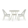 thumbnail image 1 of Martha Stewart 31.5" Round Indoor-Outdoor Bistro Dining Table with 2 Stackable Bistro Chairs - White/Gray with Natural Woodgrain Aluminum Finish Frame, 1 of 11