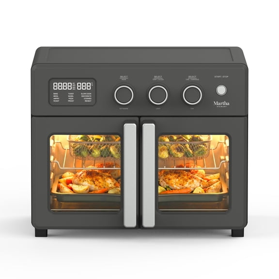 Martha Stewart 34 QT French Door Air Fryer Toaster Oven, Countertop Convection, 12-in-1, Caviar Gray