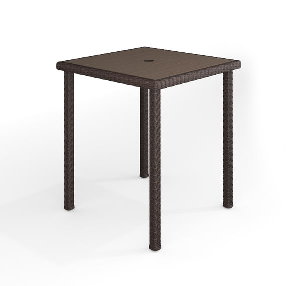 Martha Stewart 37" Square Indoor-Outdoor Patio Bar Height Table with Engineered Wood Top in Brown Rattan Wicker