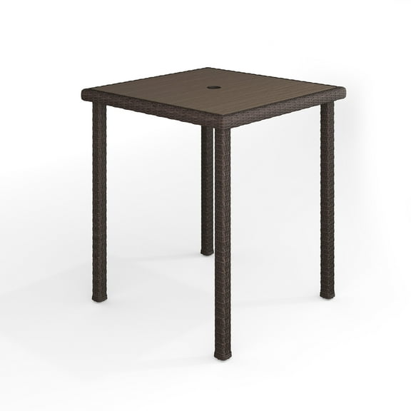 Martha Stewart 37" Square Indoor-Outdoor Patio Bar Height Table with Engineered Wood Top in Brown Rattan Wicker