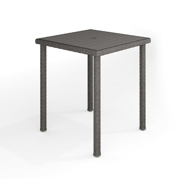 Martha Stewart 37" Square Indoor-Outdoor Patio Bar Height Table with Engineered Wood Top in Gray Rattan Wicker