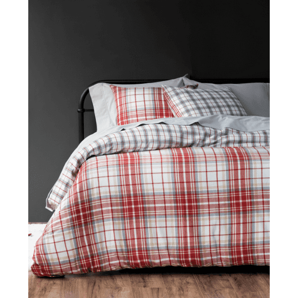 Martha Stewart Drummond Flannel 100% Cotton 3pc Duvet Set-1 Duvet, 2 Pillow Shams