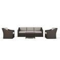 thumbnail image 1 of Martha Stewart 4-Piece Indoor-Outdoor Conversation Set with Patio Sofa, 2 Chairs, and Coffee Table in Brown Rattan Wicker with Tan All-Weather Cushions, 1 of 13