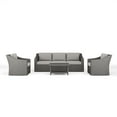 thumbnail image 1 of Martha Stewart 4-Piece Indoor-Outdoor Conversation Set with Patio Sofa, 2 Chairs, and Coffee Table in Gray Rattan Wicker with Gray All-Weather Cushions, 1 of 13