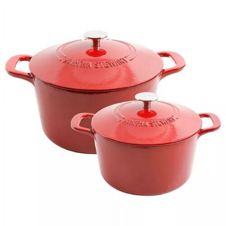 Martha Stewart 4-Quart and 7-Quart Enamel on Cast Iron Dutch Ovens, 2 Pack (Red)